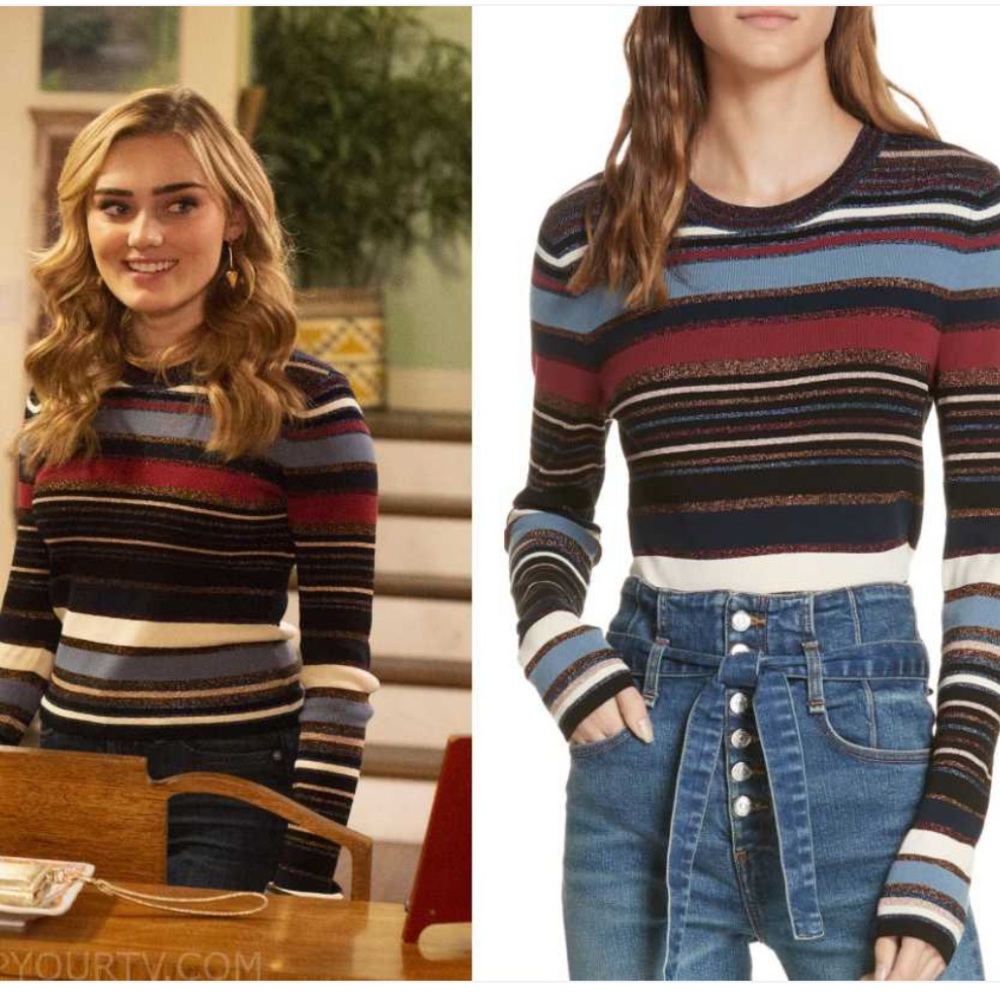 EUC VERONICA BEARD Palmas Metallic Striped Knit Sweater M Gold, Red, Blue